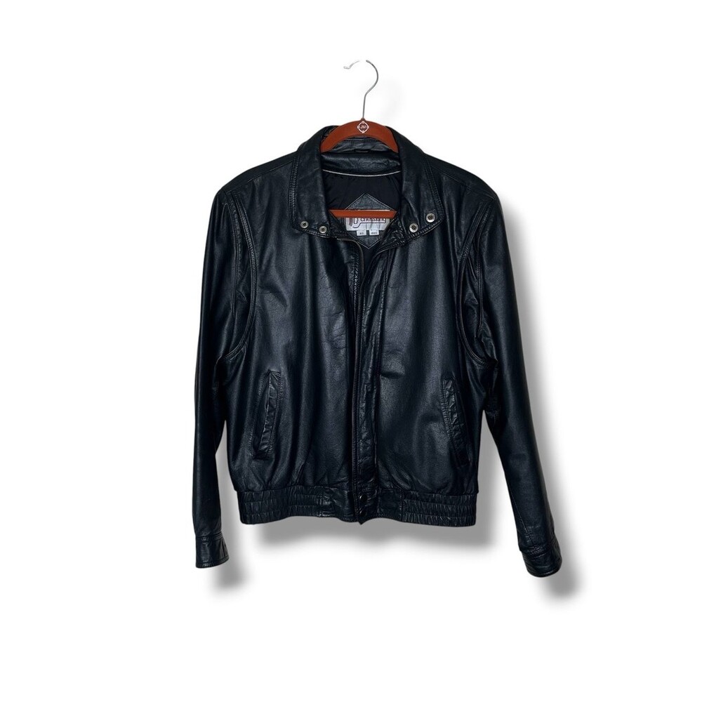Vintage 80s Chess King Leather Jacket Men 40 Black Leather Moto Bomber Cafe READ